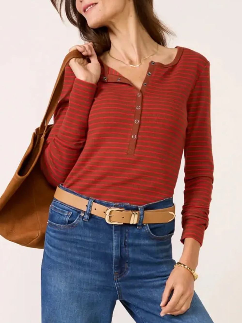 NWT Z Supply Stella Stripe Henley in Cherry Mahogony